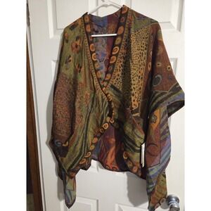 NWT  IN STYLE Merino Wool AUTUMN Colors Cape Wrap  One Size